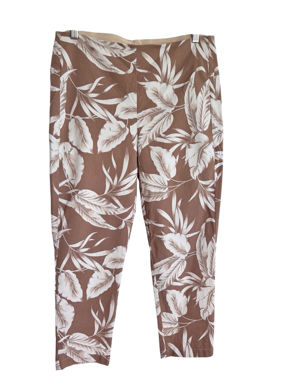 New Joseph Ribkoff Palm Trendy Pull On Capri Brown / White Tropical Pants Sz 12 - Picture 4 of 11